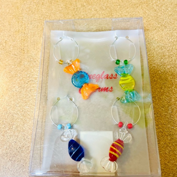 Wine Glass Charm Ice Bucket Bottle Glass Yellow Red Green Blue New in box - Picture 3 of 8